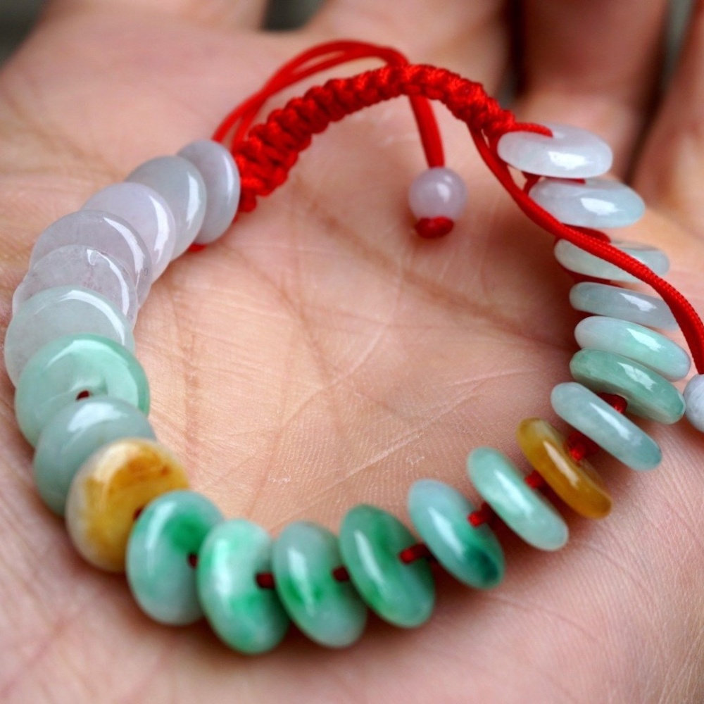 3 Color 100% Natural Untreated Grade A Icy Jade Jadeite Doughnut Bracelet Nice